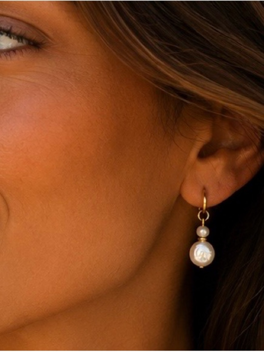 Fresh Water White Pearl in Gold and Drop Earrings - Elegant Women Jewelry